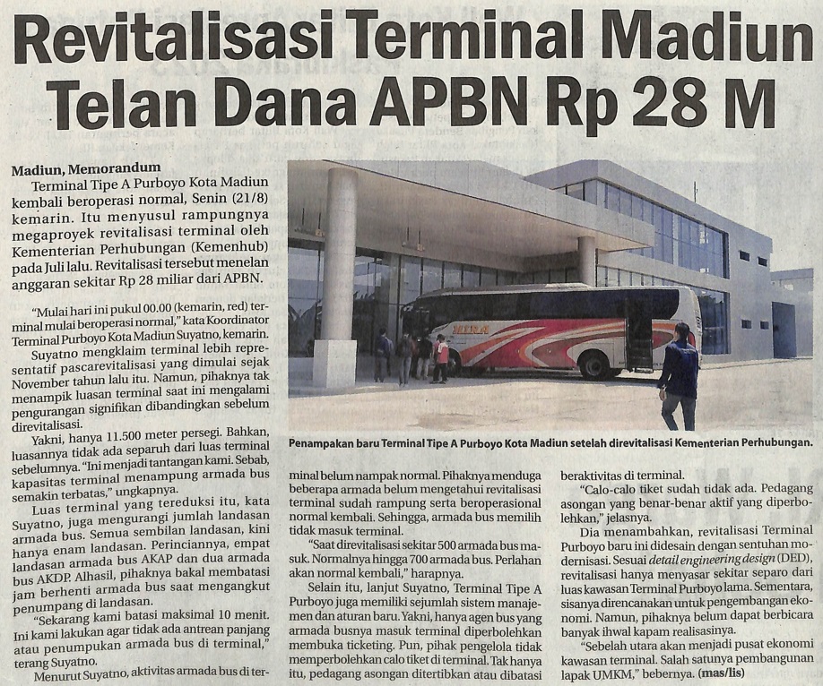 Revitalisasi Terminal Madiun Telan Dana APBN Rp 28 M