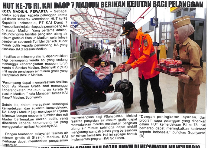 HUT Ke-78 RI, KAI Daop 7 Madiun Berikan Kejutan Bagi Pelanggan
