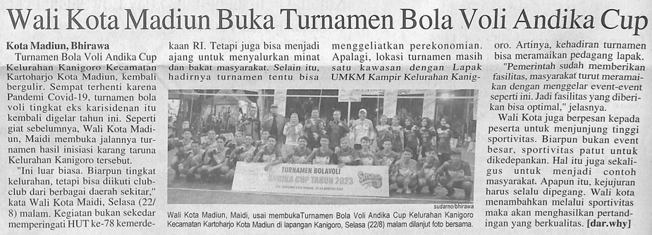 Wali Kota Madiun Buka Turnamen Bola Voli Andika Cup