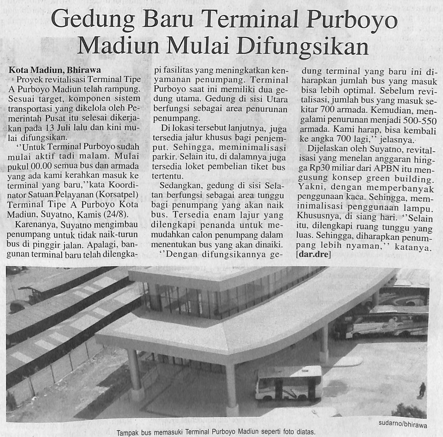 Gedung Baru Terminal Purboyo Madiun Mulai Difungsikan