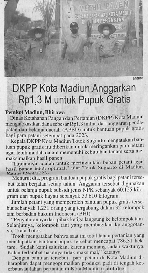 DKPP Kota Madiun Anggarkan Rp 1,3 M untuk Pupuk Gratis