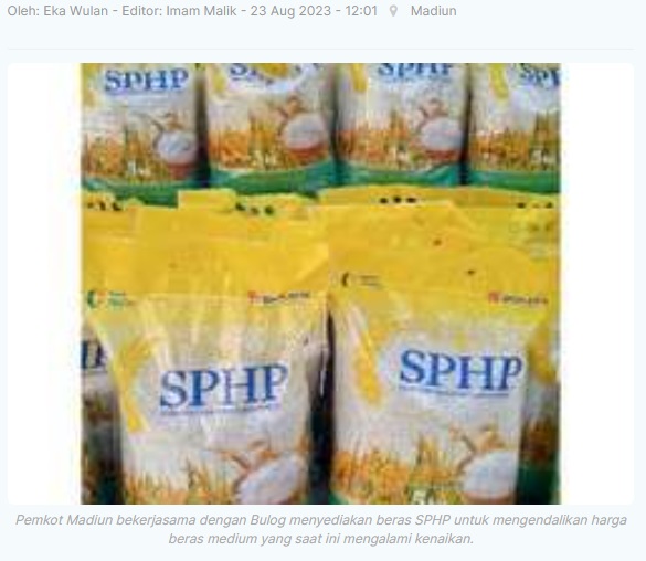 Harga Beras Naik, Pemkot Madiun-Bulog Sediakan Beras SPHP