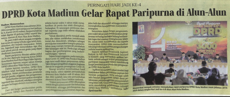 Peringati Hari Jadi Ke-4, DPRD Kota Madiun Gelar Rapat Paripurna di Alun-Alun