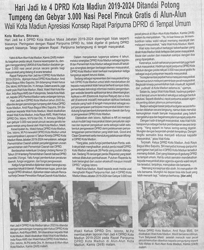 Hari Jadi ke 4 DPRD Kota Madiun 2019-2024 Ditandai Potong Tumpeng dan Gebyar 3.000 Nasu Pecel Pincuk Gratis di Aun-Alun, Wali Kota Madiun Apresiasi Konsep Rapat Paripurna DPRD d Tempat Umum