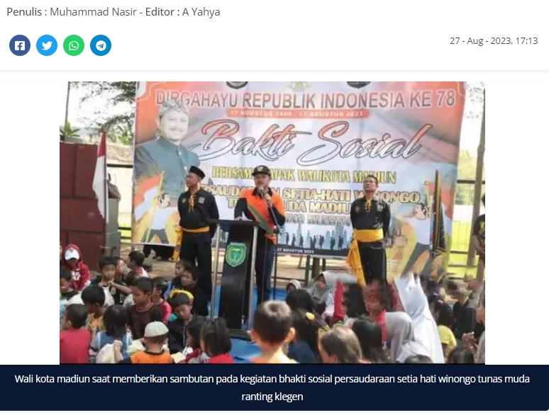 Wali Kota Madiun Apresiasi Bakti Sosial PSHWTM Peringati HUT Kemerdekaan