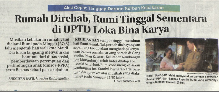 Aksi Cepat Tanggap Darurat Korban Kebakaran, Rumah Direhab, Rumi Tinggal Sementara di UPTD Loka Bina Karya