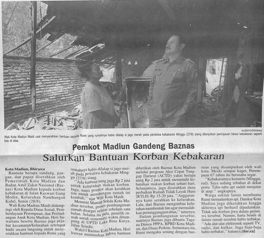 Pemkot Madiun Gandeng Baznas, Salurkan Bantuan Korban Kebakaran