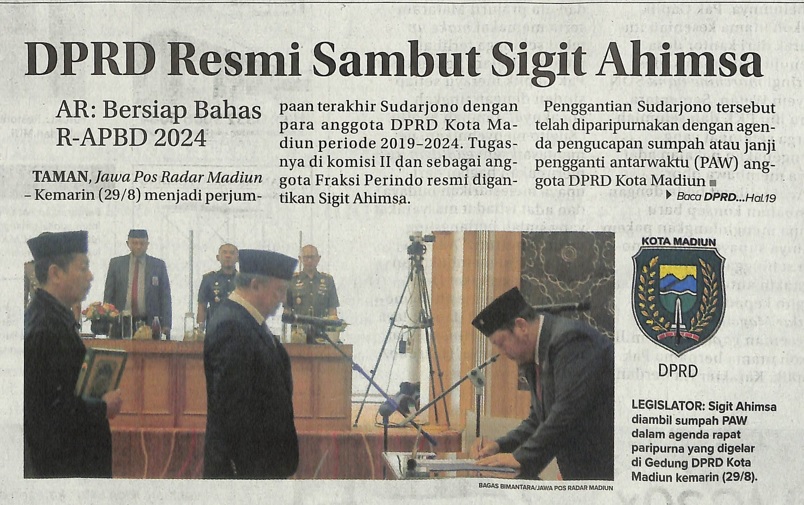 DPRD Resmi Sambut Sigit Ahimsa, AR : Bersiap Bahas R-APBD 2024