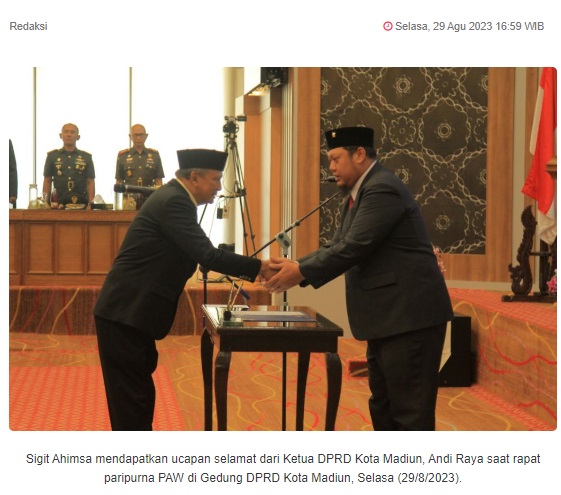 Dilantik PAW, Sigit Ahimsa Resmi Gantikan Sudarjono di DPRD Kota Madiun