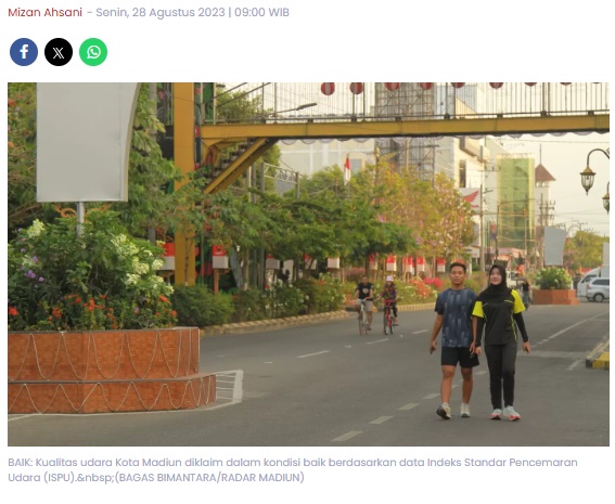 Berkat Banyak RTH, Kualitas Udara Kota Madiun Relatif Bersih