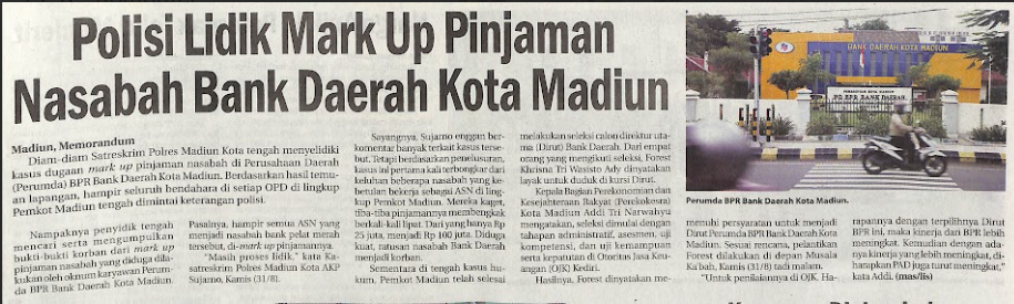Polisi Lidik Mark Up Pinjaman Nasabah Bank Daerah Kota Madiun