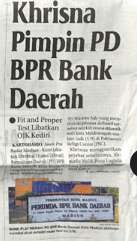 Khrisna Pimpin PD BPR Bank daerah, Fit and Proper Test Libatkan OJK Kediri