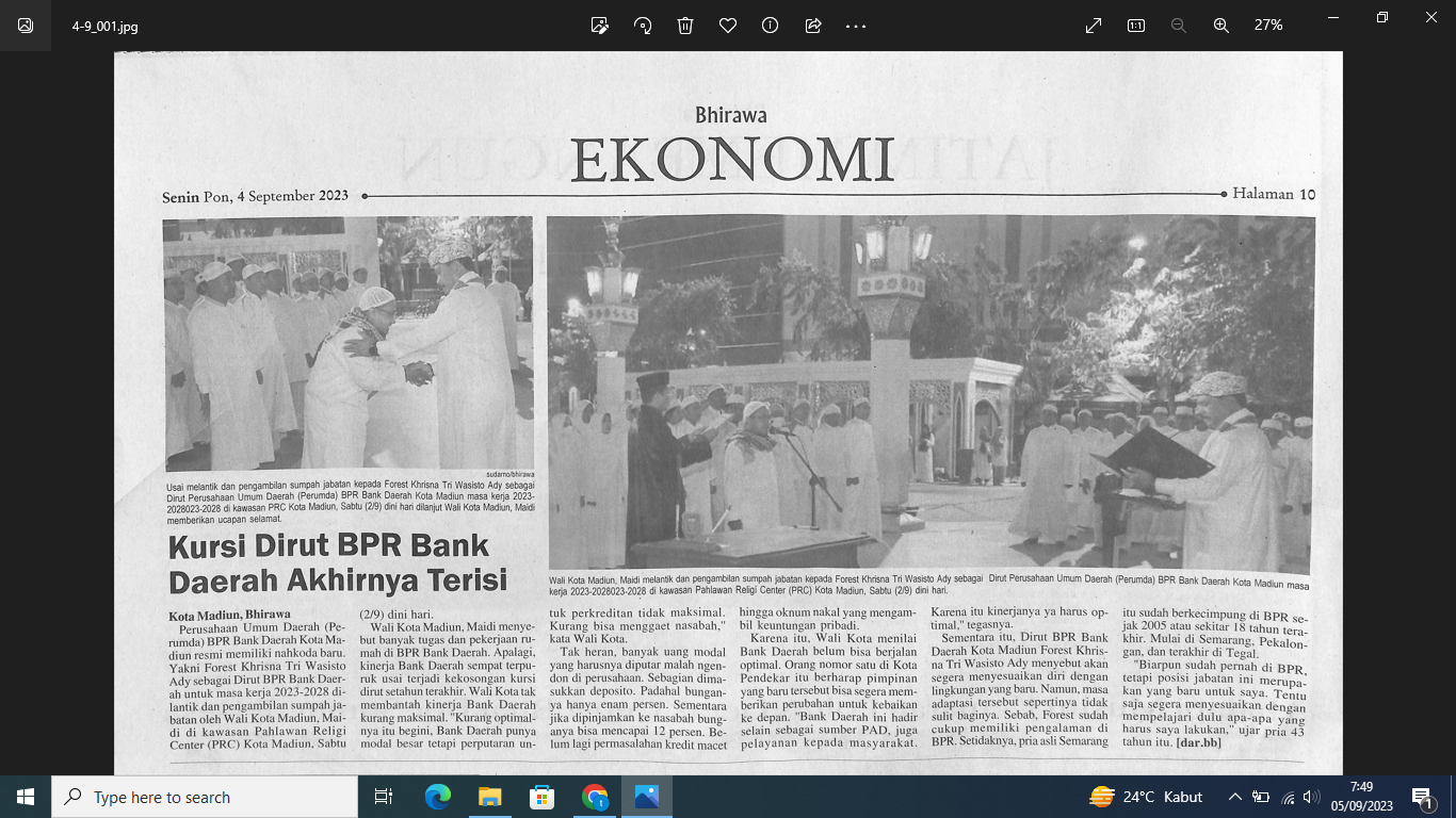 Kursi Dirut BPR Bank Daerah Akhirnya Terisi