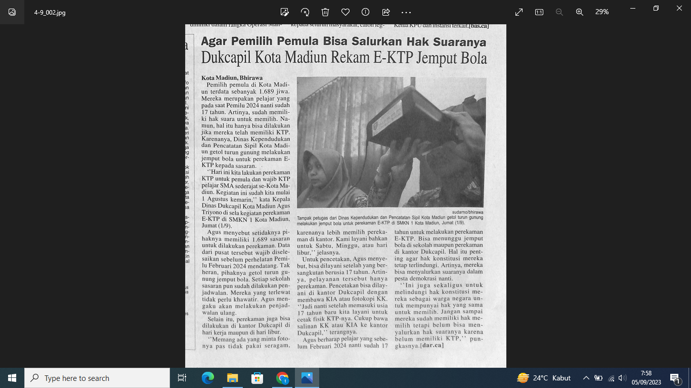Agar Pemilih Pemula Bisa Salurkan Hak Suaranya Dukcapil Kota Madiun Rekam E-KTP Jemput Bola