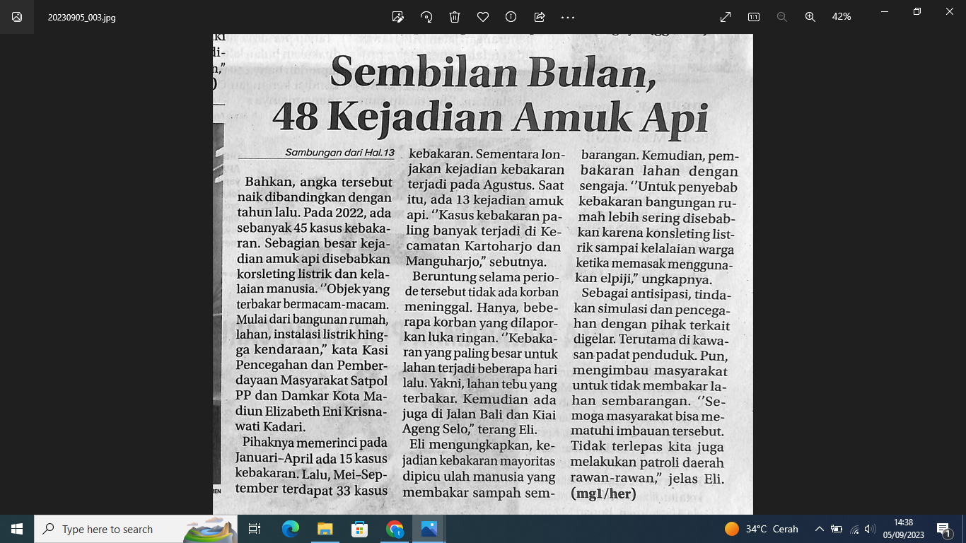Sembilan Bulan, 48 Kejadian Amuk Api