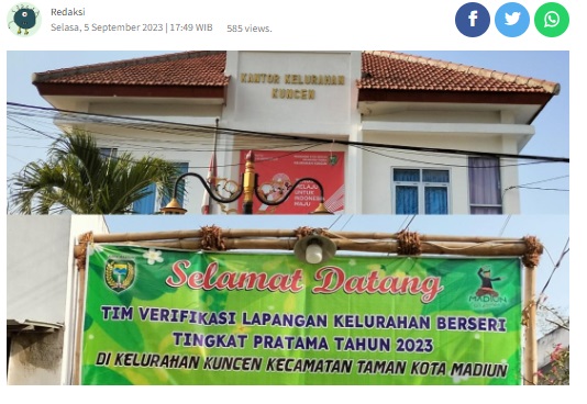 Kuncen Kota Madiun, Raih Penghargaan Kelurahan Berseri Tingkat Pratama