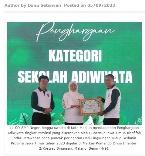 Sebelas Sekolah Adiwiyata Provinsi, Empat Kelurahan Berseri Tingkat Pratama