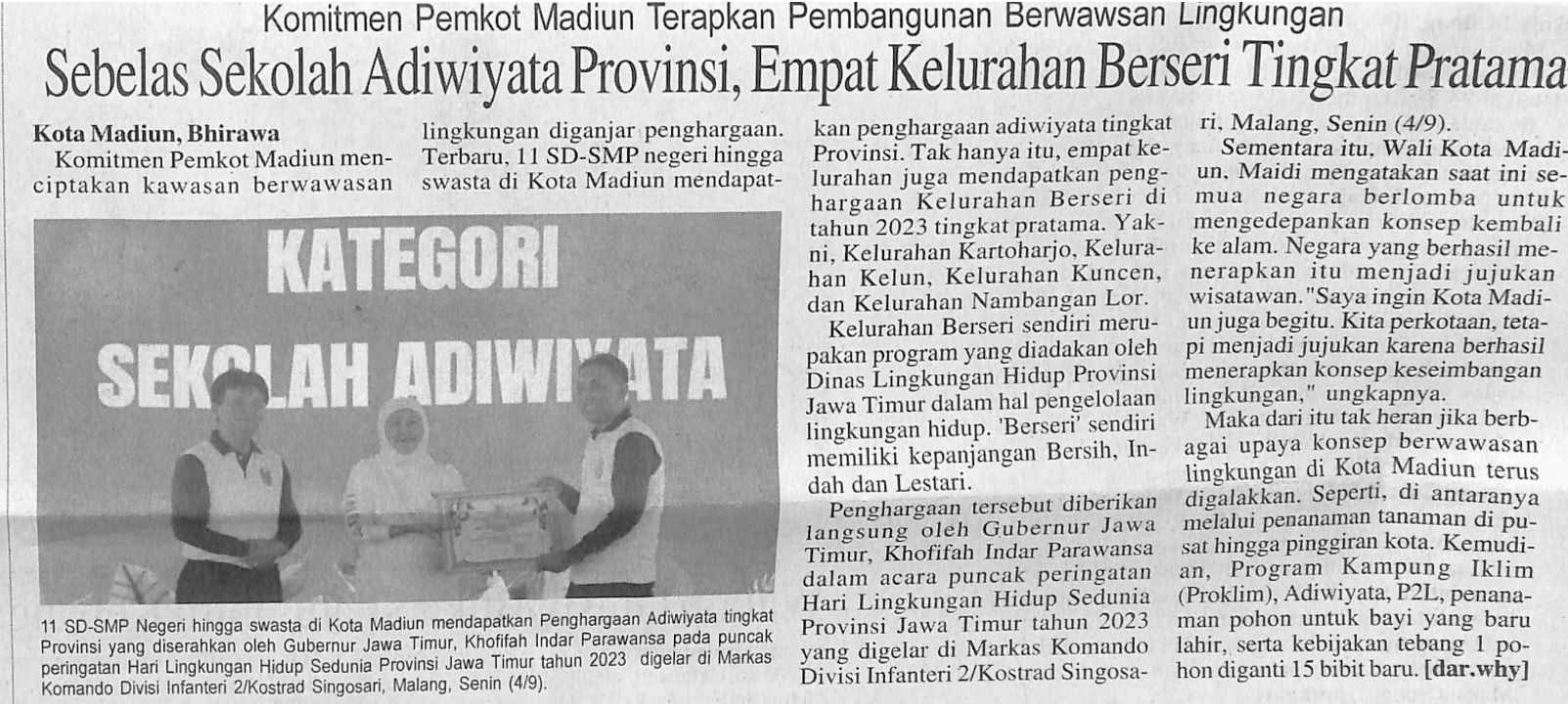 Komitmen Pemkot Madiun Terapkan Pembangunan Berwawasan Lingkungan, Sebelas Sekolah Adiwiyata Provinsi, Empat Kelurahan Berseri Tingkat Pratama