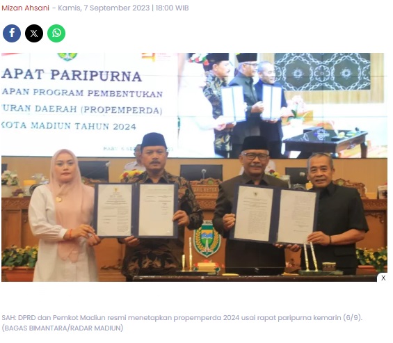 DPRD Kota Madiun Tetapkan 9 Propemperda 2024, Tiga Inisiatif Dewan, Enam Usulan Eksekutif