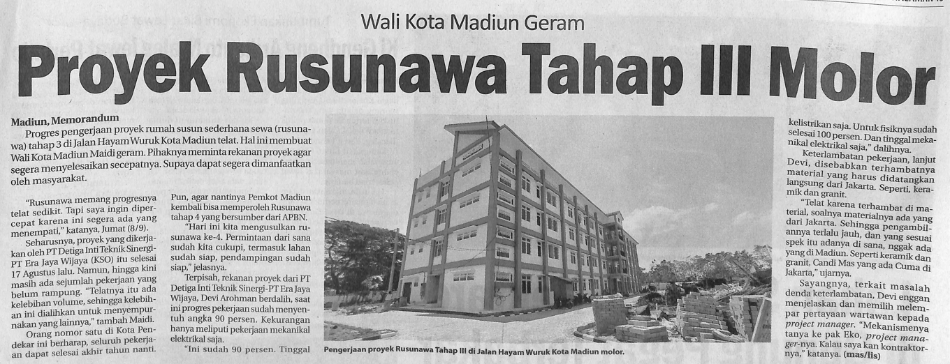 Wali Kota Madiun Geram, Proyek Rusunawa Tahap III Molor