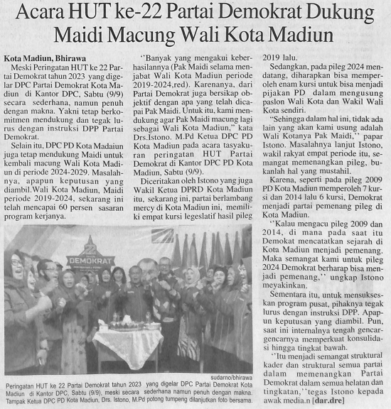 Acara HUT ke-22 Partai Demokrat Dukung Maidi Macung Wali Kota Madiun