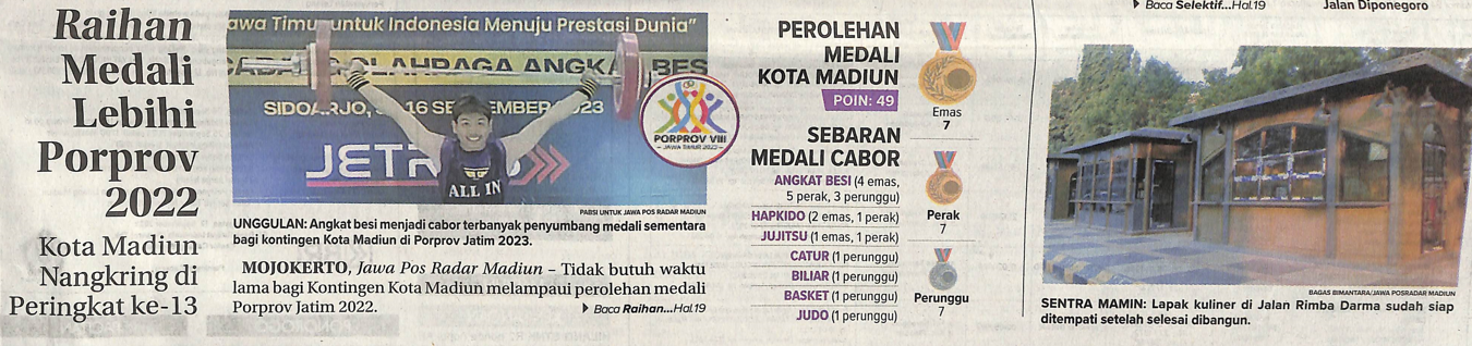 Raihan Medali Lebihi Porprov 2022, Kota Madiun Nangkring di Peringkat ke-13