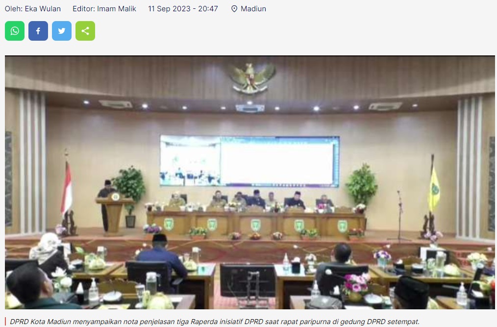 DPRD Kota Madiun Sampaikan Tiga Raperda Inisiatif
