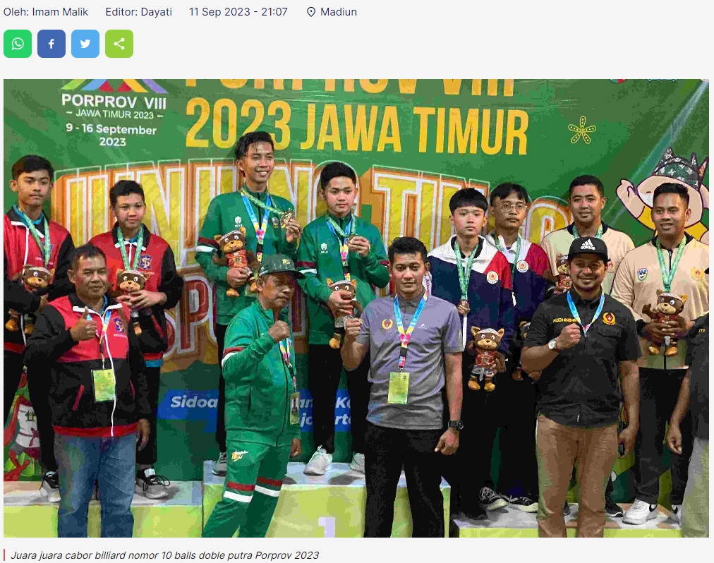 Kota Madiun Dapat Tambahan Medali dari Jujitsu dan Billiard di Porprov 2023