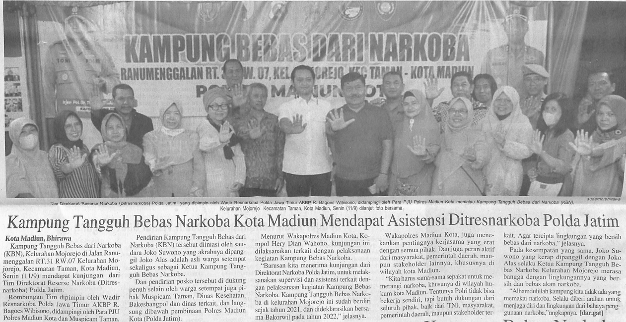 Kampung Tangguh Bebas Narkoba Kota Madiun Mendapat Asistensi Ditresnarkoba Polda Jatim