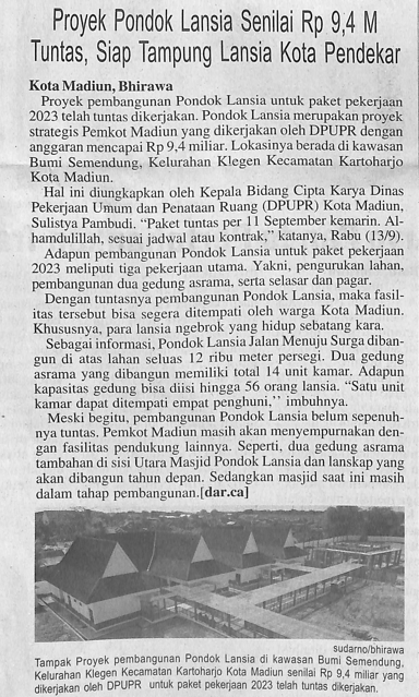 Proyek Pondok Lansia Senilai Rp 9,4 M Tuntas, Siap Tampung Lansia Kota Pendekar