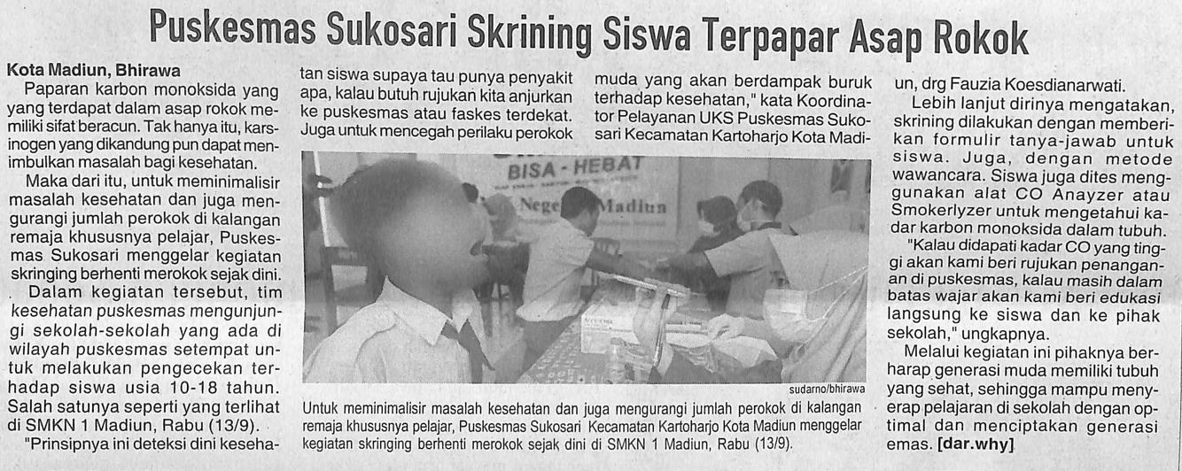 Puskesmas Sukosari Skrining Siswa Terpapar Asap Rokok