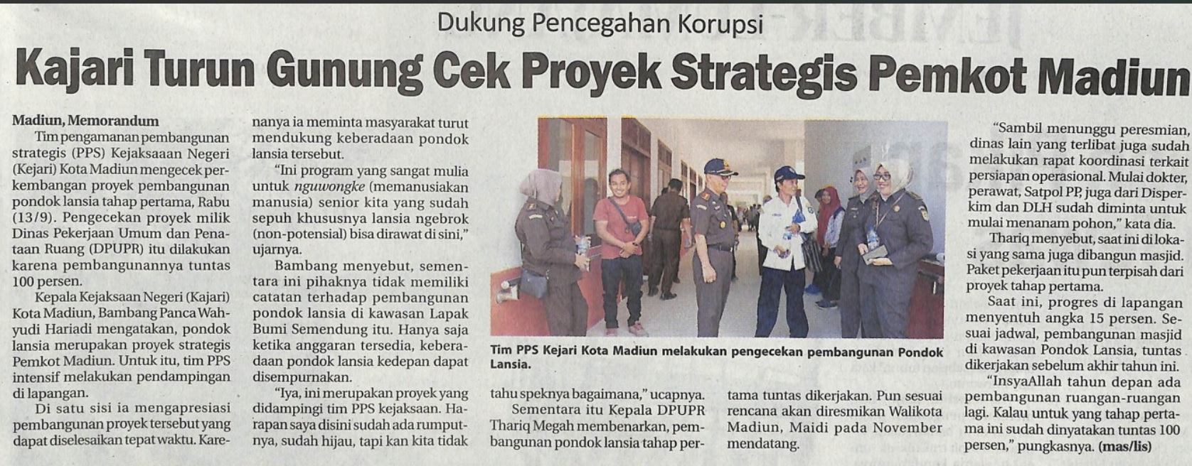Dukung Pencegahan Korupsi, Kajari Turun Gunung Cek Proyek Strategis Pemkot Madiun
