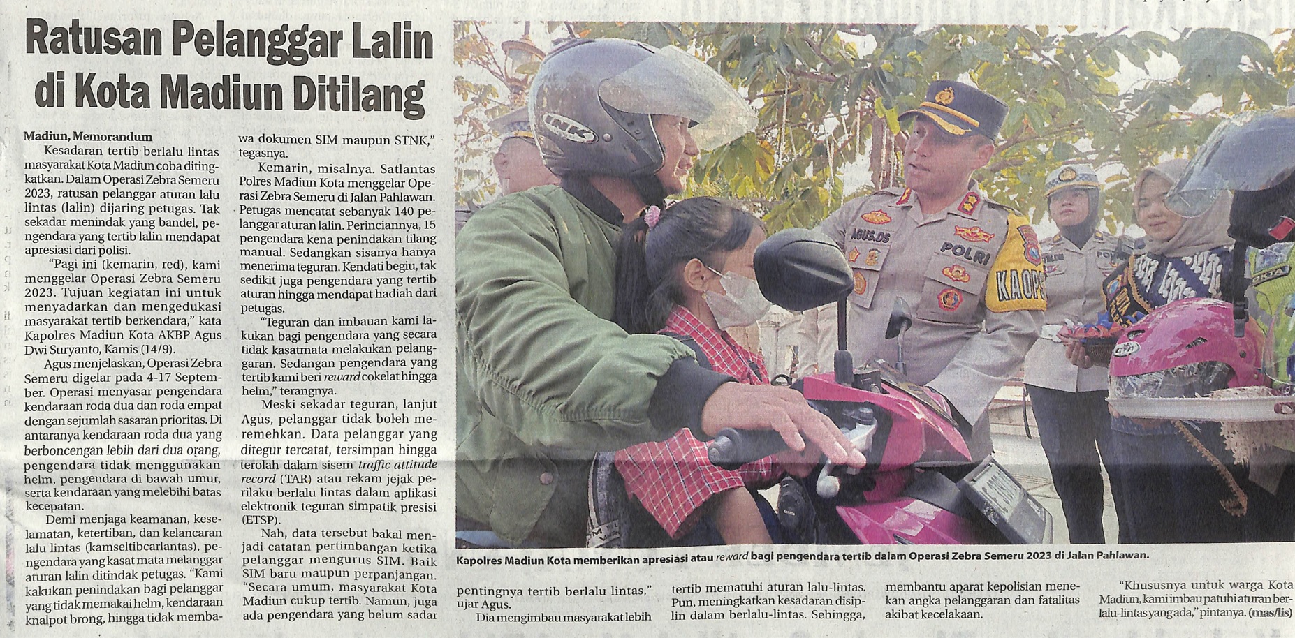 Ratusan Pelanggar Lalin di Kota Madiun Ditilang