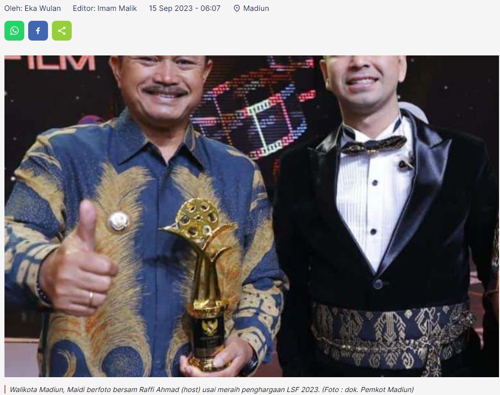 Top! Walikota Madiun Raih Anugerah LSF 2023