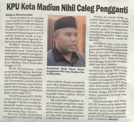 KPU Kota Madiun Nihil Caleg Pengganti