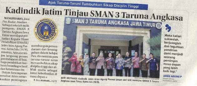 Ajak Taruna-Taruni Tumbuhkan Sikap Disiplin Tinggi, Kadindik Jatim Tinjau SMAN 3 Taruna Angkasa