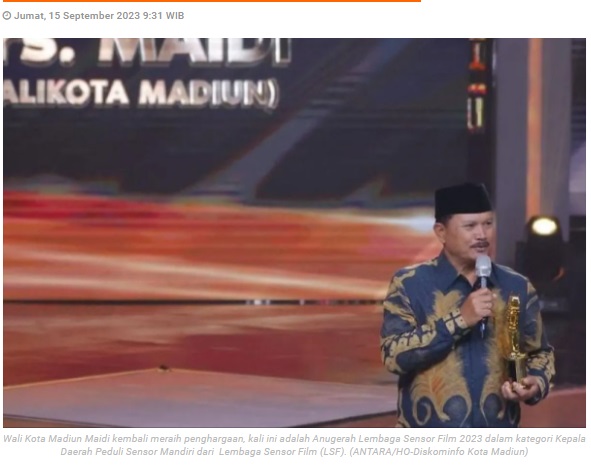 Wali Kota Madiun raih Anugerah LSF 2023 Peduli Sensor Mandiri