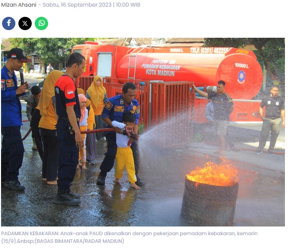 Intip Keseruan Anak PAUD Kota Madiun Belajar Padamkan Kebakaran dan Rescue Hewan