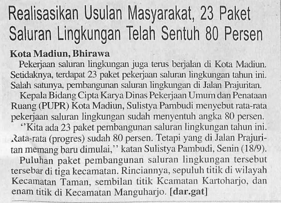 Realisasikan Usulan Masyarakat, 23 Paket Saluran Lingkungan Telah Sentuh 80 Persen
