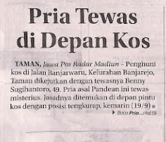 Pria Tewas di Depan Kos