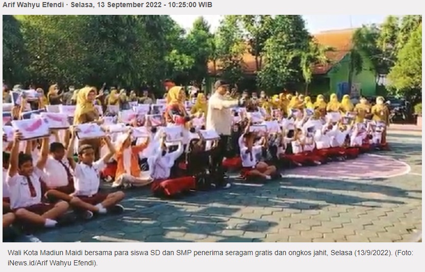 BBM Naik, Pemkot Madiun Bagikan Seragam dan Ongkos Jahit untuk 6.000 Siswa SD dan SMP