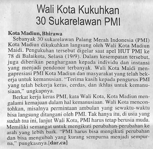 Wali Kota Kukuhkan 30 Sukarelawan PMI