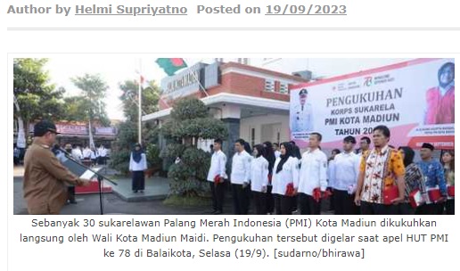Wali Kota Madiun Kukuhkan 30 Sukarelawan PMI