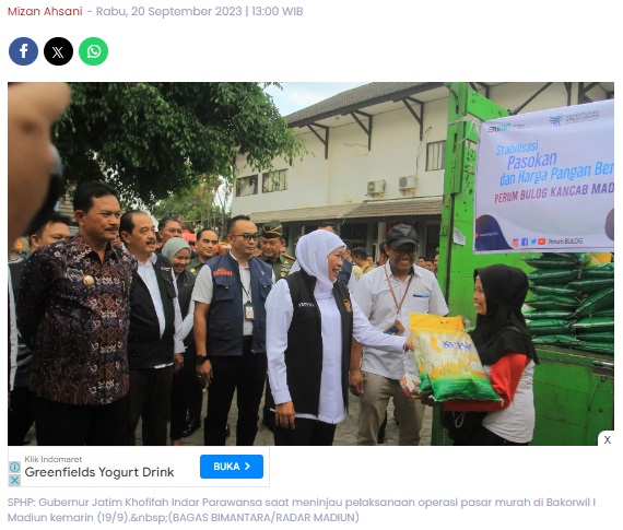 Redam Gejolak Harga Bahan Pokok, Khofifah Gelar Pasar Murah di Kota Madiun