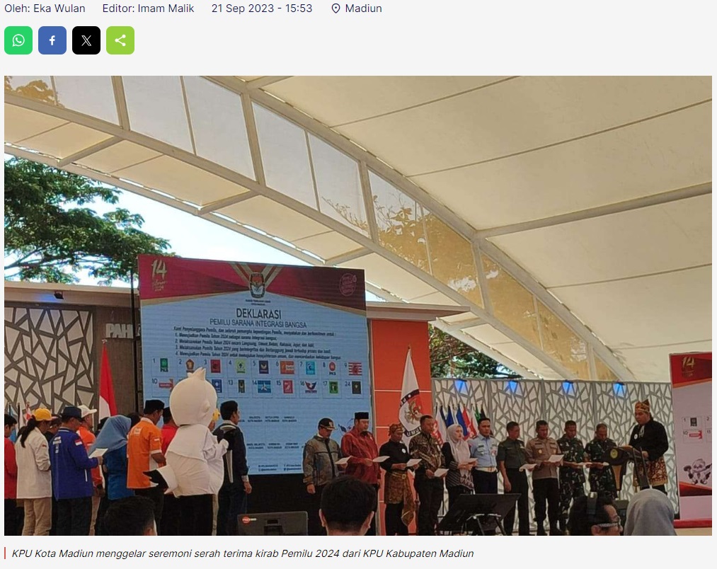 KPU Kota Madiun Terima Estafet Kirab Pemilu 2024