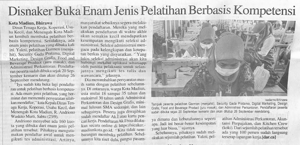 Disnaker Buka Enam Jenis Pelatihan Berbasis Kompetensi