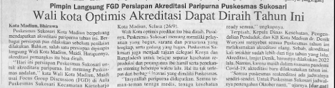 Pimpin Langsung FGD Persiapan Akreditasi Paripurna Puskesmas Sukosari, Wali Kota Optimis Akreditasi Dapat Diraih Tahun Ini