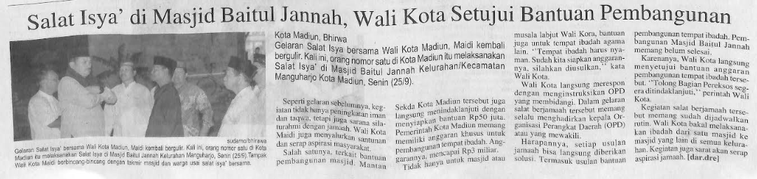Salat Isya’ di Masjid Baitul Jannah, Wali Kota Setujui Bantuan Pembangunan