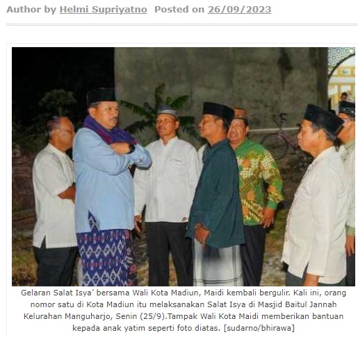 Salat Isya’ di Masjid Baitul Jannah, Wali Kota Madiun Setujui Bantuan Pembangunan