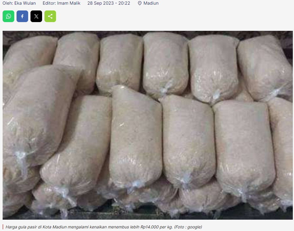 Harga Gula Pasir di Kota Madiun Naik